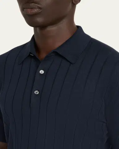 Kiton Men's Wide Rib Sea Island Cotton Polo Sweater | Thumbnail 5 Kiton Men's Wide Rib Sea Island Cotton Polo Sweater | Thumbnail 5