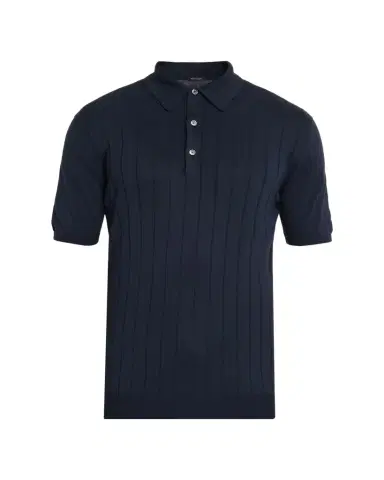 Kiton Men's Wide Rib Sea Island Cotton Polo Sweater | Thumbnail 1 Kiton Men's Wide Rib Sea Island Cotton Polo Sweater | Thumbnail 1