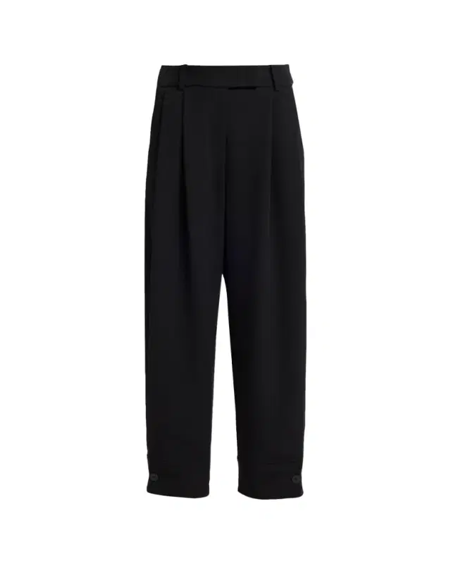 Pleated Silk Wide-Leg Cuffed Trousers