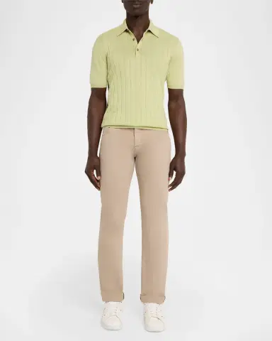 Kiton Men's Wide Rib Sea Island Cotton Polo Sweater | Thumbnail 2