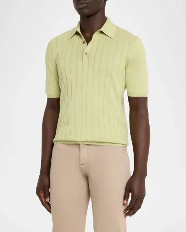 Kiton Men's Wide Rib Sea Island Cotton Polo Sweater | Thumbnail 4