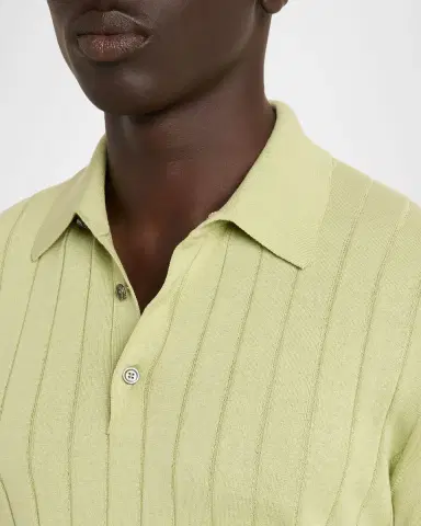 Kiton Men's Wide Rib Sea Island Cotton Polo Sweater | Thumbnail 5