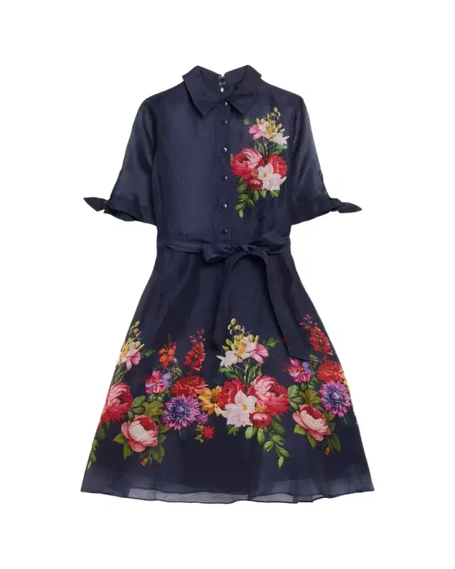 Silken Linen Floral-Print Shirtdress