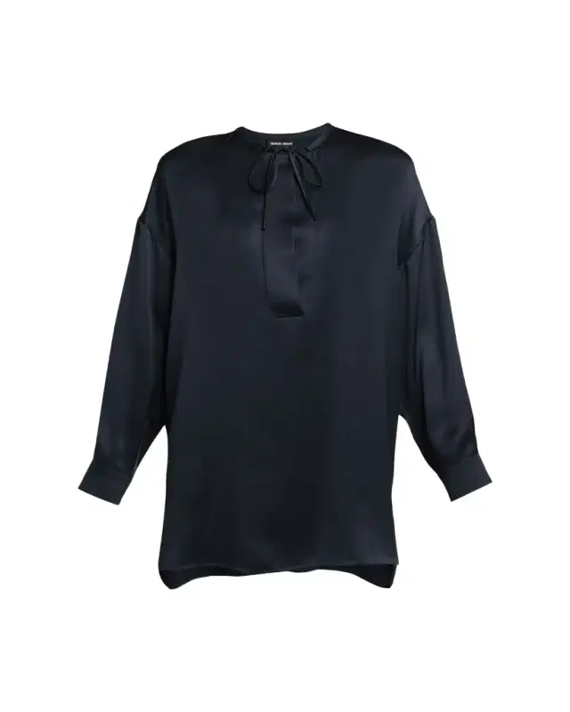 Long-Sleeve Silk Tunic Shirt