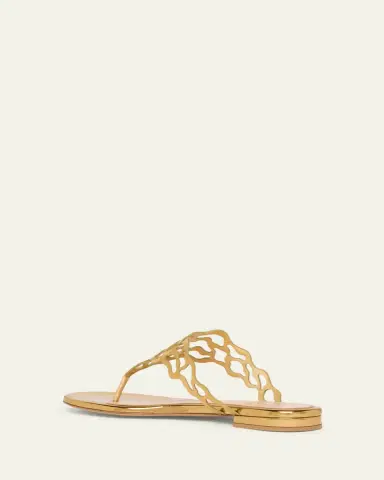 Gianvito Rossi Laser-Cut Metallic Leather Thong Sandals | Thumbnail 2