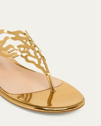 Gianvito Rossi Laser-Cut Metallic Leather Thong Sandals | Thumbnail 3