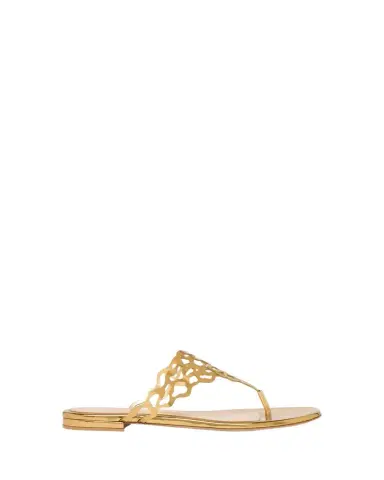 Gianvito Rossi Laser-Cut Metallic Leather Thong Sandals | Thumbnail 1