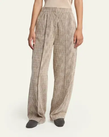Giorgio Armani Pleated Cotton Jacquard Tapered-Leg Trousers | Thumbnail 4