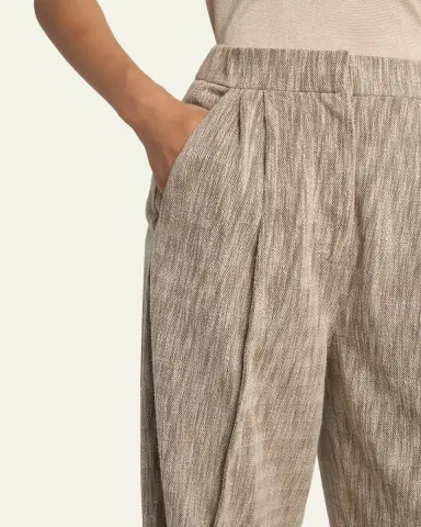 Giorgio Armani Pleated Cotton Jacquard Tapered-Leg Trousers | Thumbnail 5