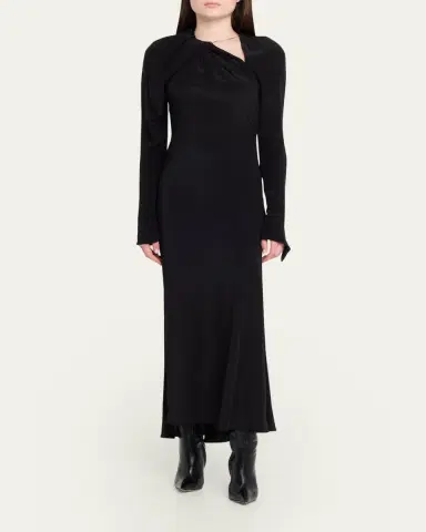 Victoria Beckham Gathered Satin Chain Necklace Long-Sleeve Maxi Dress | Thumbnail 2 Victoria Beckham Gathered Satin Chain Necklace Long-Sleeve Maxi Dress | Thumbnail 2