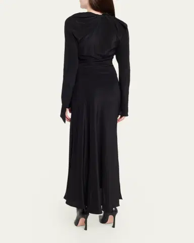 Victoria Beckham Gathered Satin Chain Necklace Long-Sleeve Maxi Dress | Thumbnail 3 Victoria Beckham Gathered Satin Chain Necklace Long-Sleeve Maxi Dress | Thumbnail 3