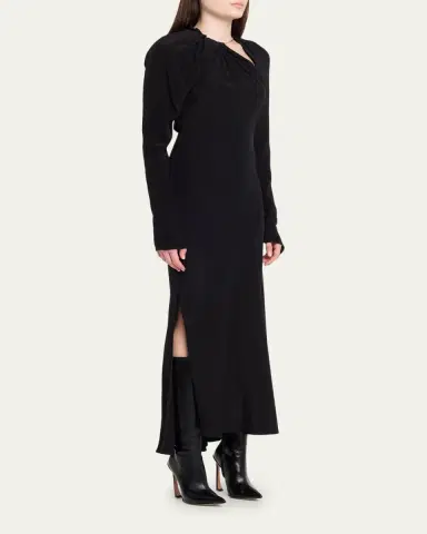 Victoria Beckham Gathered Satin Chain Necklace Long-Sleeve Maxi Dress | Thumbnail 4 Victoria Beckham Gathered Satin Chain Necklace Long-Sleeve Maxi Dress | Thumbnail 4