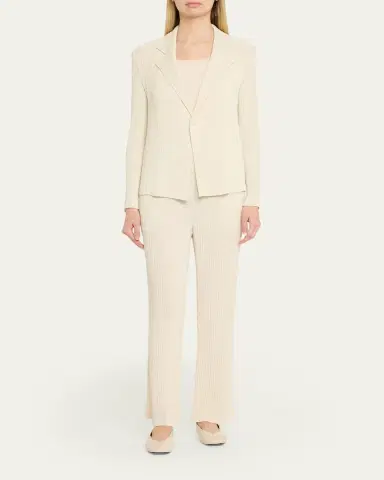 Issey Miyake Hatching Plisse Knit Straight-Leg Pull-On Pants | Thumbnail 2