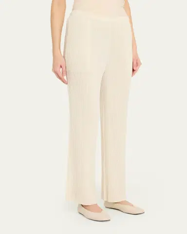 Issey Miyake Hatching Plisse Knit Straight-Leg Pull-On Pants | Thumbnail 4