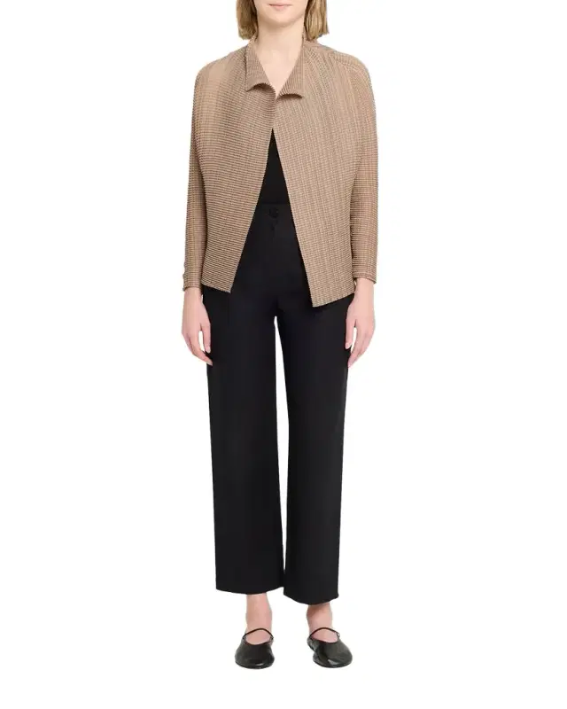 Textured Pleated Long-Sleeve Open Jacket