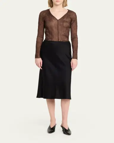 Issey Miyake Long-Sleeve Sheer Pleated V-Neck Shirt | Thumbnail 2