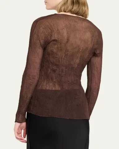 Issey Miyake Long-Sleeve Sheer Pleated V-Neck Shirt | Thumbnail 3