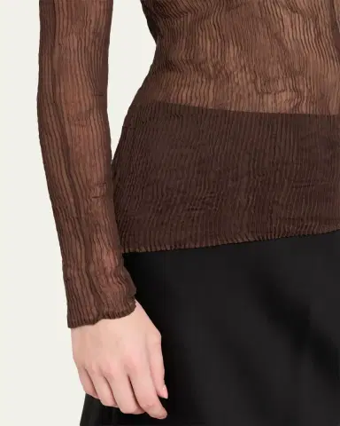 Issey Miyake Long-Sleeve Sheer Pleated V-Neck Shirt | Thumbnail 4