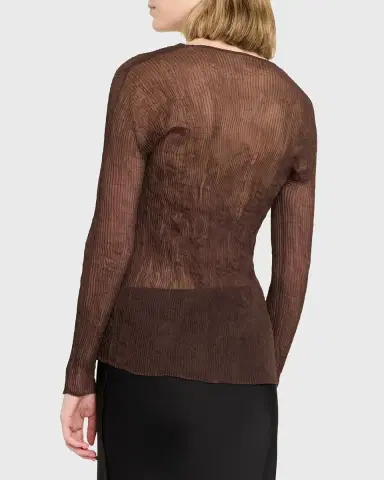 Issey Miyake Long-Sleeve Sheer Pleated V-Neck Shirt | Thumbnail 6