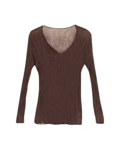 Issey Miyake Long-Sleeve Sheer Pleated V-Neck Shirt | Thumbnail 1