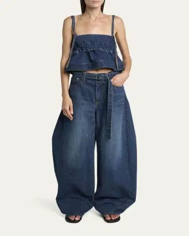 SACAI Denim Sleeveless Crop Peplum Top | Thumbnail 2 SACAI Denim Sleeveless Crop Peplum Top | Thumbnail 2