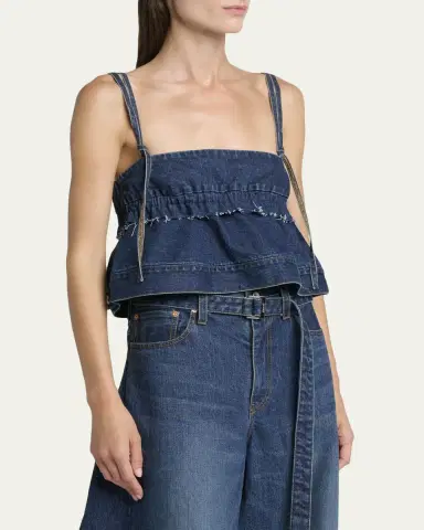 SACAI Denim Sleeveless Crop Peplum Top | Thumbnail 4 SACAI Denim Sleeveless Crop Peplum Top | Thumbnail 4