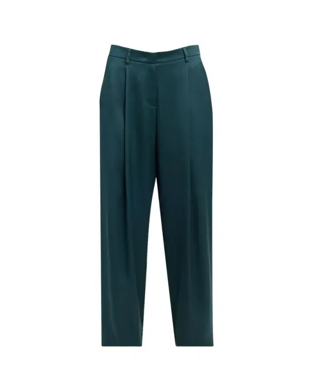 Pleated Silk Straight-Leg Trousers