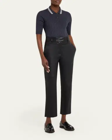 Brunello Cucinelli Shimmering Cashmere Rib Short-Sleeve Polo Sweater | Thumbnail 2 Brunello Cucinelli Shimmering Cashmere Rib Short-Sleeve Polo Sweater | Thumbnail 2