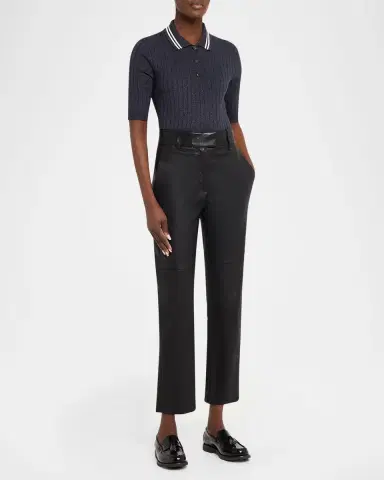 Brunello Cucinelli Shimmering Cashmere Rib Short-Sleeve Polo Sweater | Thumbnail 6 Brunello Cucinelli Shimmering Cashmere Rib Short-Sleeve Polo Sweater | Thumbnail 6