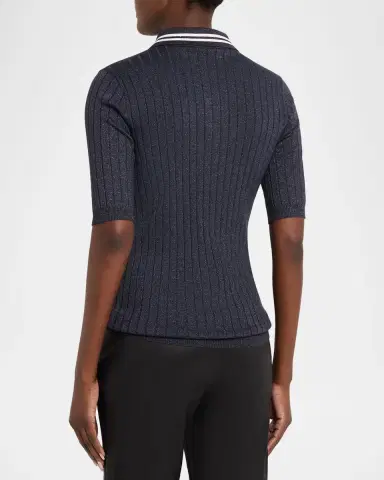 Brunello Cucinelli Shimmering Cashmere Rib Short-Sleeve Polo Sweater | Thumbnail 7 Brunello Cucinelli Shimmering Cashmere Rib Short-Sleeve Polo Sweater | Thumbnail 7