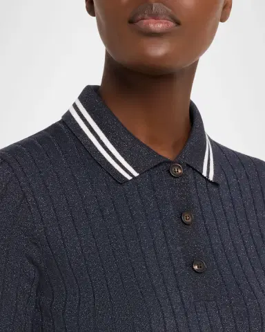 Brunello Cucinelli Shimmering Cashmere Rib Short-Sleeve Polo Sweater | Thumbnail 9 Brunello Cucinelli Shimmering Cashmere Rib Short-Sleeve Polo Sweater | Thumbnail 9