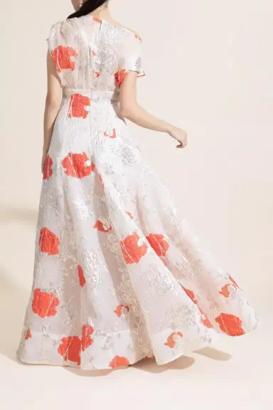 Lela Rose Floral Drape Shoulder Pleated Gown | Thumbnail 4 Lela Rose Floral Drape Shoulder Pleated Gown | Thumbnail 4