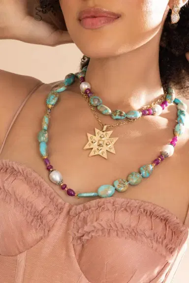 VERDURA Turquoise Ruby Pearl Diamond Byzantine Necklace | Thumbnail 3 VERDURA Turquoise Ruby Pearl Diamond Byzantine Necklace | Thumbnail 3