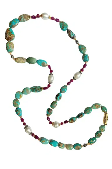 VERDURA Turquoise Ruby Pearl Diamond Byzantine Necklace | Thumbnail 1 VERDURA Turquoise Ruby Pearl Diamond Byzantine Necklace | Thumbnail 1