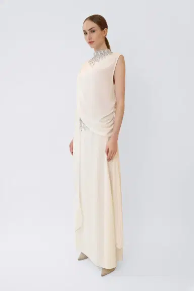 LAPOINTE Georgette Draped Scarf Top With Embroidery | Thumbnail 2