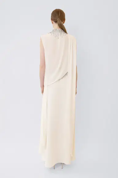 LAPOINTE Georgette Draped Scarf Top With Embroidery | Thumbnail 3
