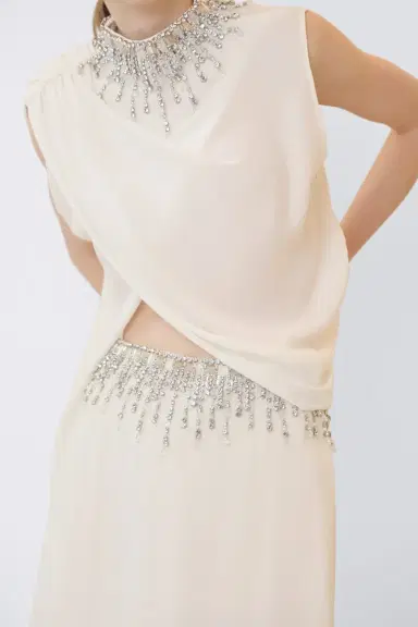 LAPOINTE Georgette Draped Scarf Top With Embroidery | Thumbnail 4