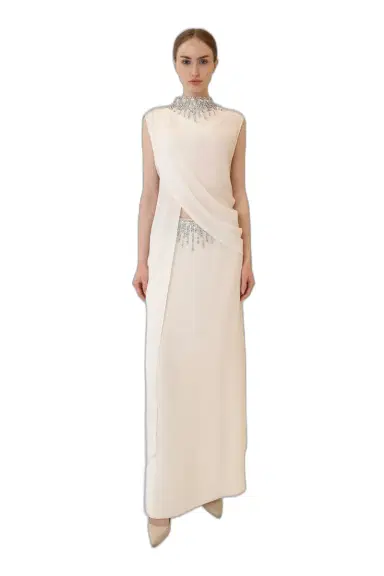 LAPOINTE Georgette Draped Scarf Top With Embroidery | Thumbnail 1