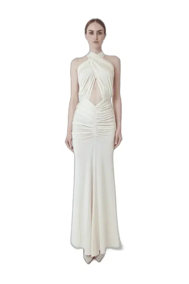 Jersey Sleeveless Halter Ruched Gown