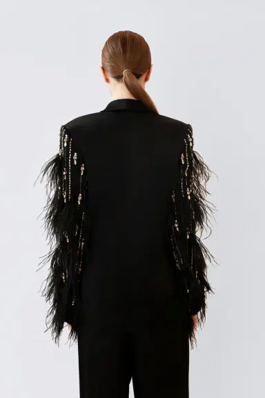 Lapointe Satin Blazer With Deco Stripe Embroidery | Thumbnail 2 Lapointe Satin Blazer With Deco Stripe Embroidery | Thumbnail 2