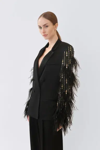Lapointe Satin Blazer With Deco Stripe Embroidery | Thumbnail 3 Lapointe Satin Blazer With Deco Stripe Embroidery | Thumbnail 3