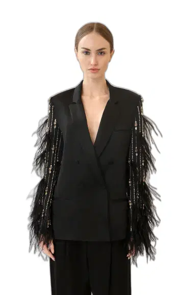 Lapointe Satin Blazer With Deco Stripe Embroidery | Thumbnail 1 Lapointe Satin Blazer With Deco Stripe Embroidery | Thumbnail 1