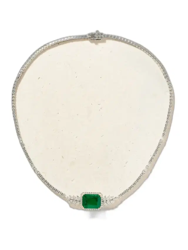 YEPREM 18-karat White Gold, Emerald And Diamond Necklace