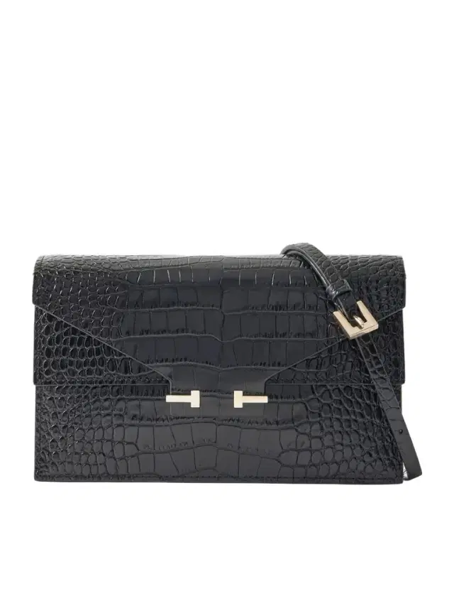 Croc-effect Patent-leather Shoulder Bag