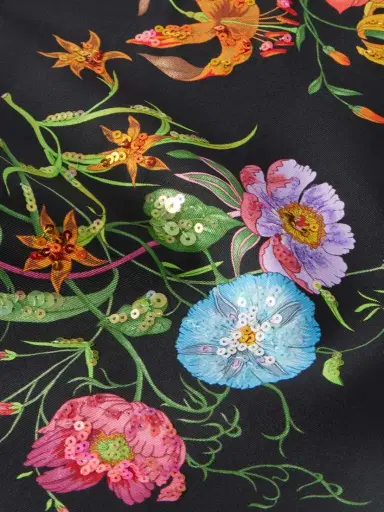 Gucci Fringed Sequin-embellished Floral-print Silk-twill Scarf | Thumbnail 4