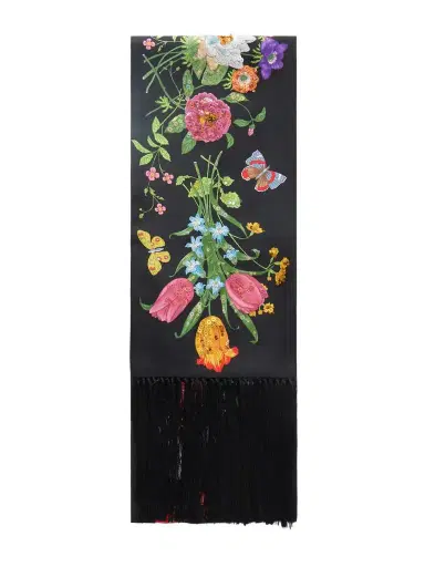 Gucci Fringed Sequin-embellished Floral-print Silk-twill Scarf | Thumbnail 1