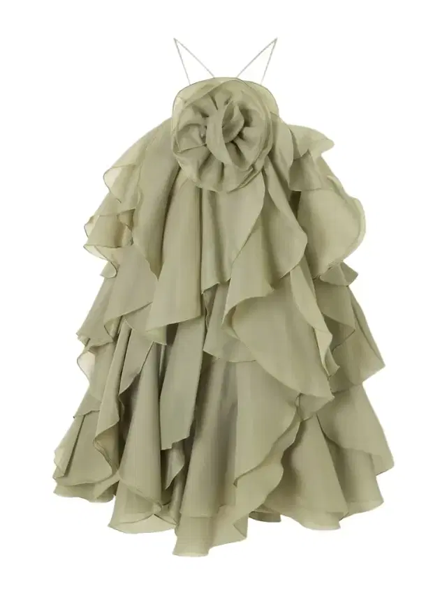 Pandorea Appliquéd Ruffled Layered Chiffon Mini Dress