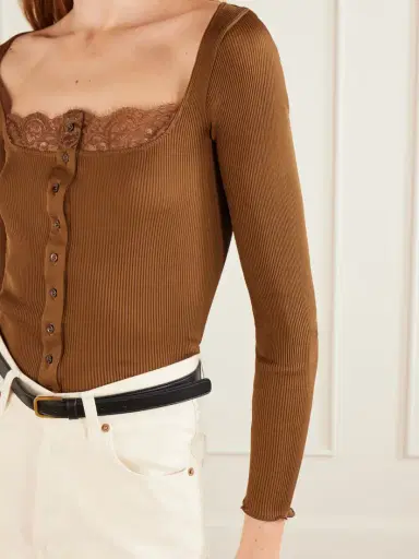 Saint Laurent Lace-trimmed Ribbed Silk-jersey Cardigan | Thumbnail 4 Saint Laurent Lace-trimmed Ribbed Silk-jersey Cardigan | Thumbnail 4