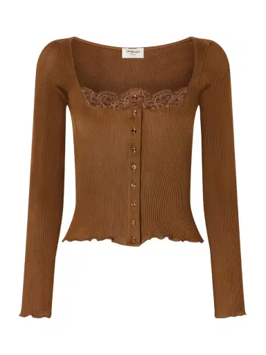 Saint Laurent Lace-trimmed Ribbed Silk-jersey Cardigan | Thumbnail 1 Saint Laurent Lace-trimmed Ribbed Silk-jersey Cardigan | Thumbnail 1