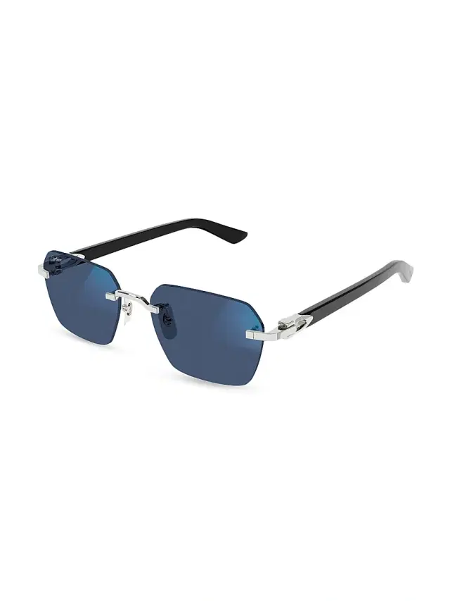 Men's C Decor Platinum-Plated Rimless Squared Sunglasses - Black Silver Clear